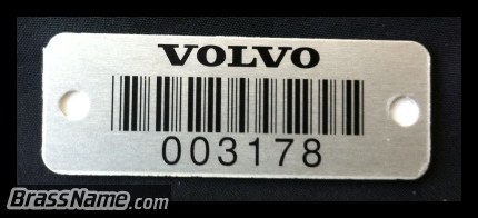 Anodized Barcode serial tag holes adhesive Volvo m brassname
