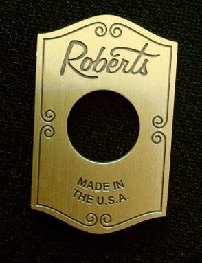 Custom shape Brass etched no fill patina roberts drums brassname