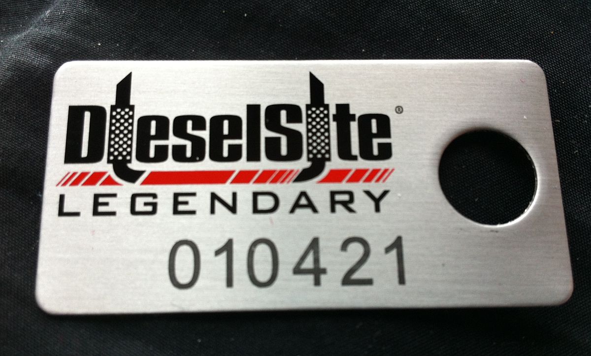 Diesel screen printed serial aluminum tag with lasered serial brassname