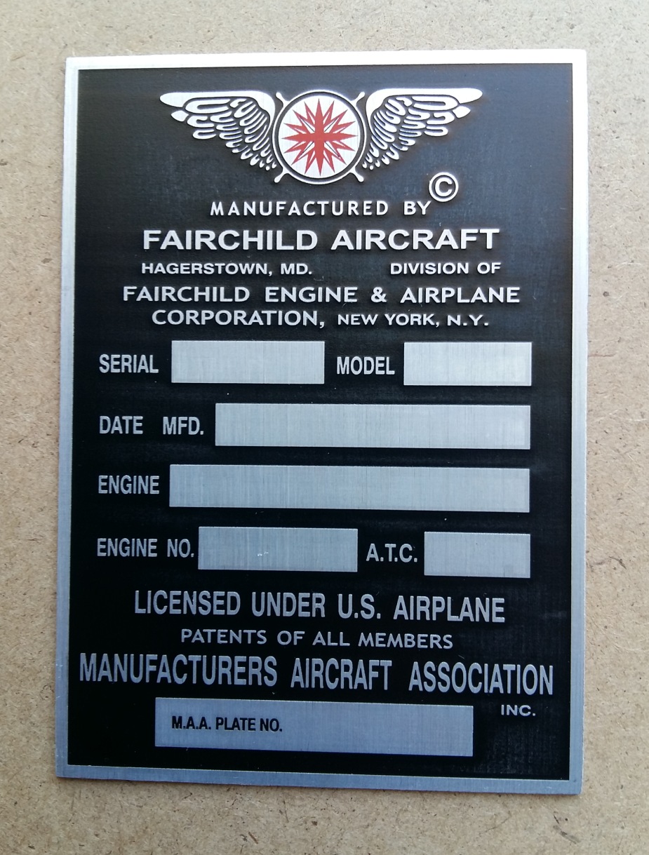 Fairchild Aviation Etched Aluminum plate brassname