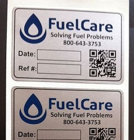 Flexy Foiil QR Code serial resistant labels Fuel Care brassname