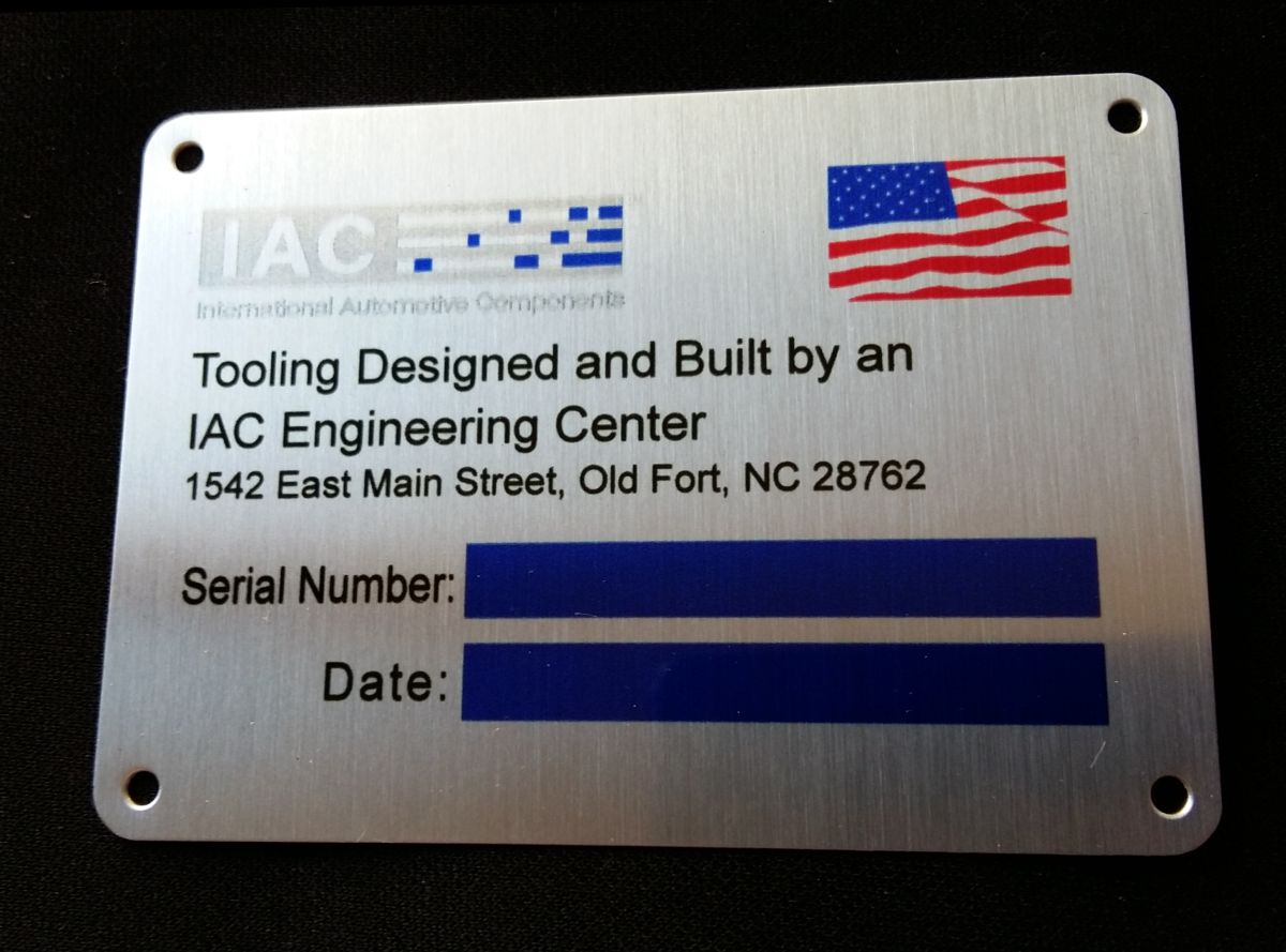 IAC serial nameplate full color printed aluminum brassname