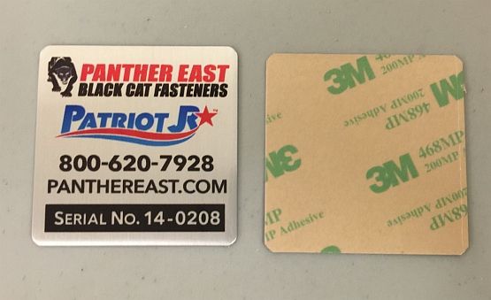 Printed 3 color Aluminum Panther adhesive serial brassname