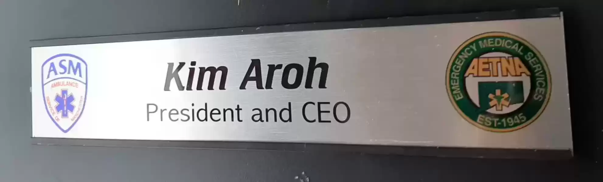 office door nameplate silver color logo printed