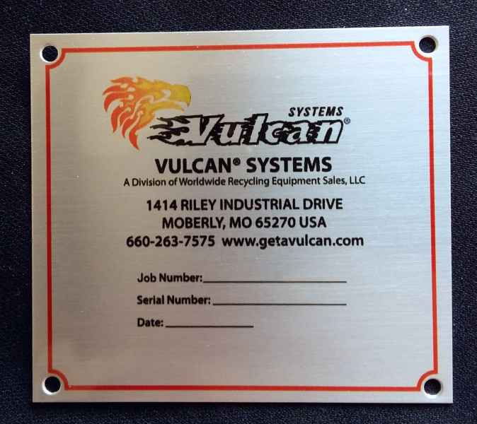 vulcan full color print metal nameplate