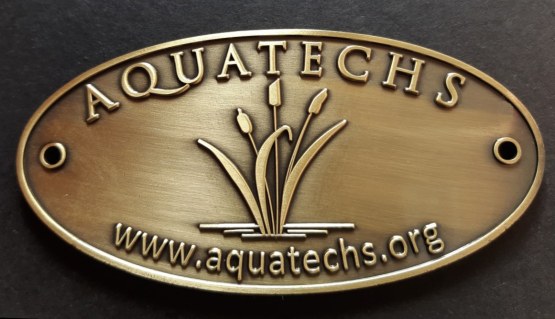 Aquatechs oval 3D antique brass plaque m brassname