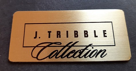 J Tribble printed gold aluminum brass plated nameplate furniture badge m brassname