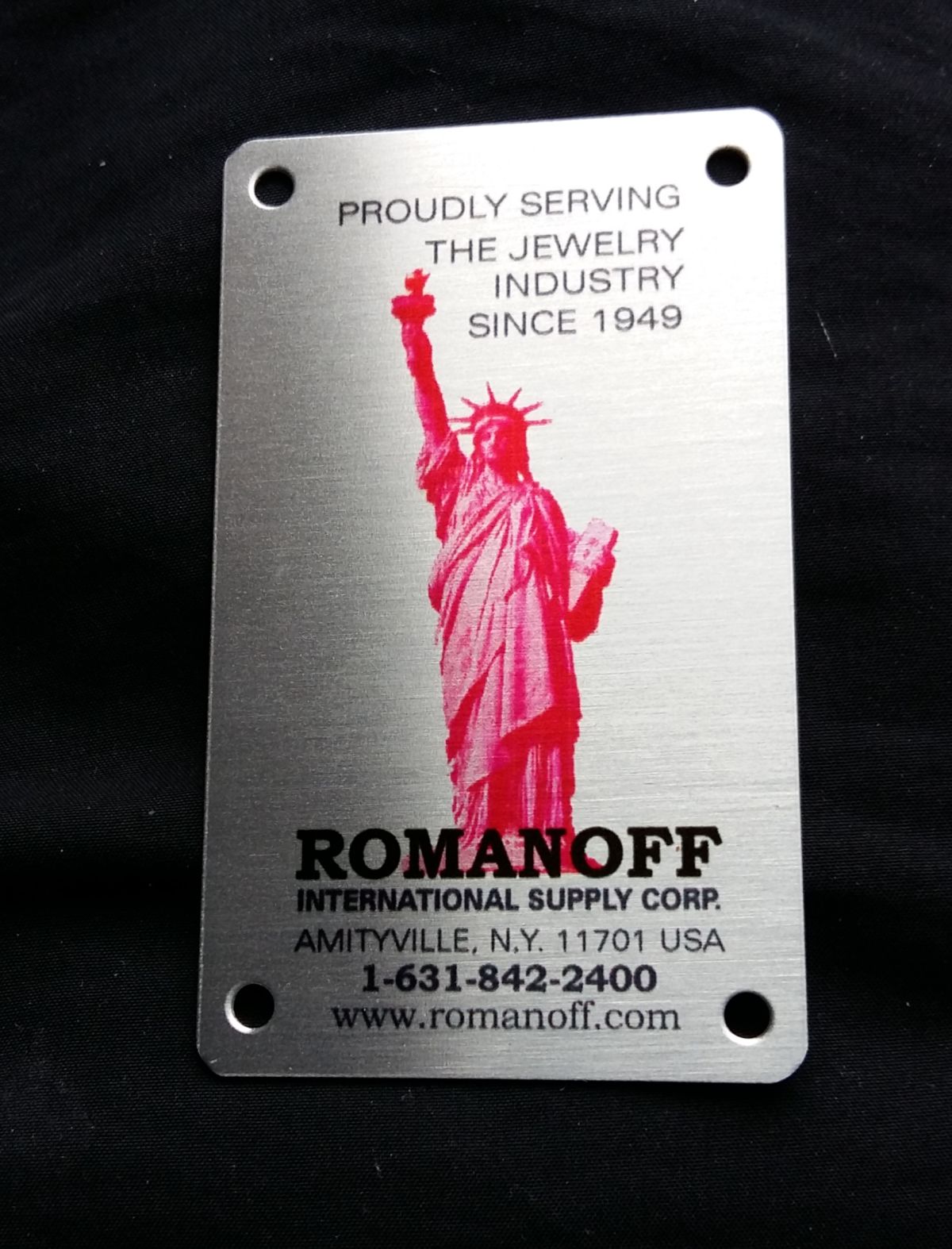Romanoff metal full color printed aluminum nameplate brassname