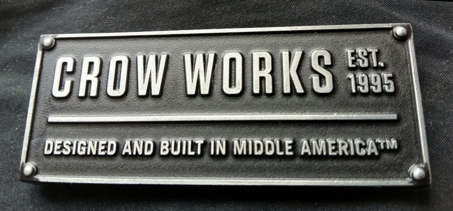 Crow works embossed blackened back tag faux nail heads adhesive brassname