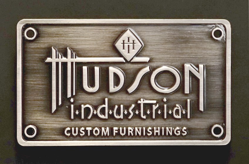 Hudson Industrial embossed antique silver brassname