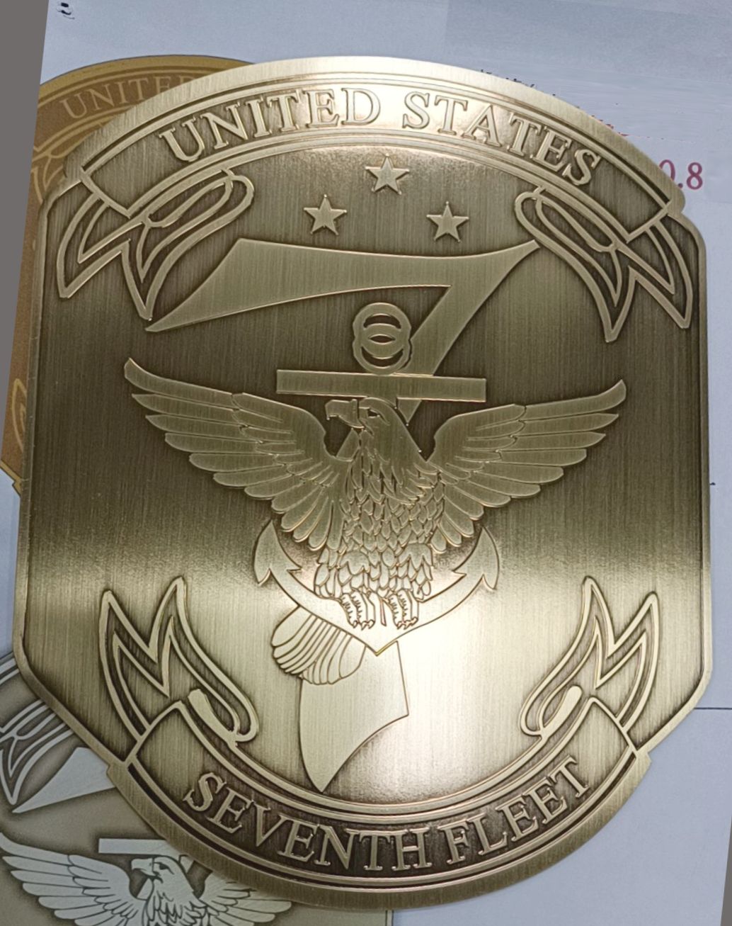 Brassname 7th Fleet reverse etched brass antique patina