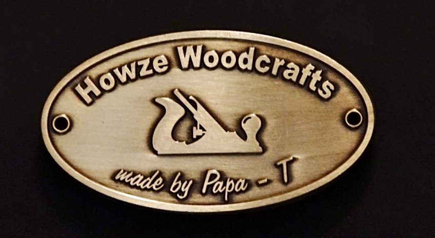Brassname Howze woodcrafts badge brass custom embossed