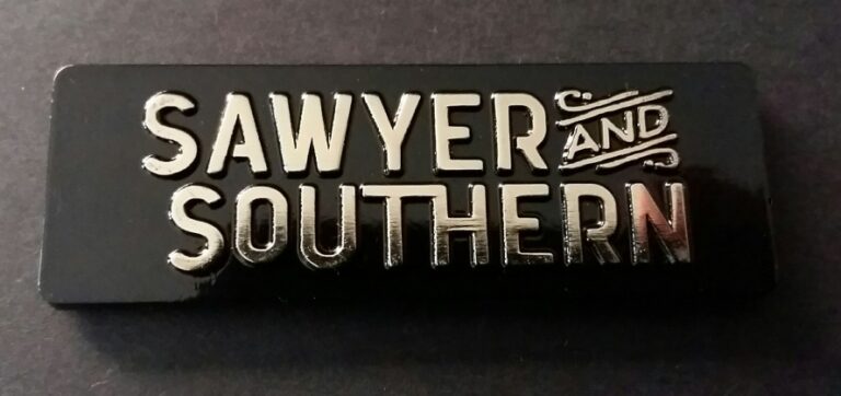 sawyer southern embossed brass badge name plate brassname